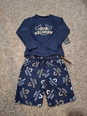 True Religion Navy and Gold Swim Rash Guard Set Size 5/6 Kids NWT